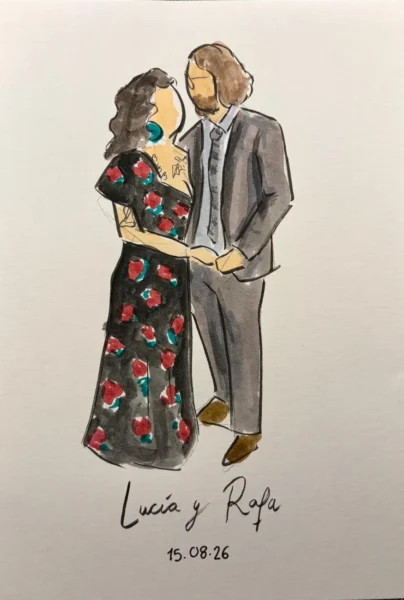 Pareja ilustrada en boda